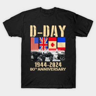 D-Day 2024, Normandy Landings 80th Anniversary 1944-2024 UK Flag T-Shirt